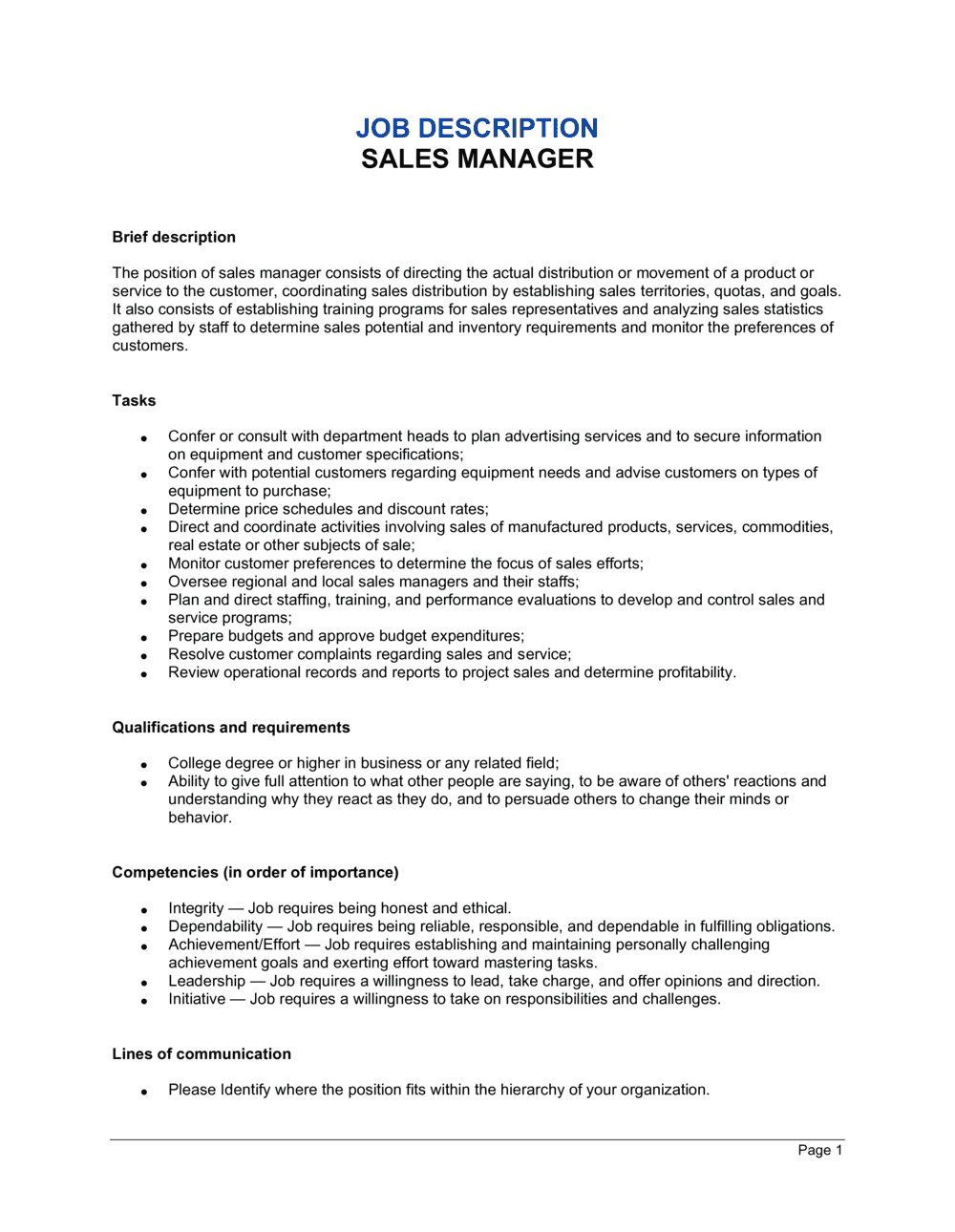 Sales Manager Job Description Template | by Business-in-a-Box™