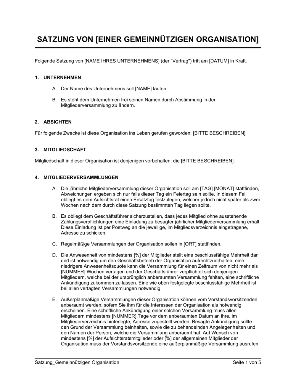 Business-in-a-Box's Satzung Gemeinnützigen Organisation