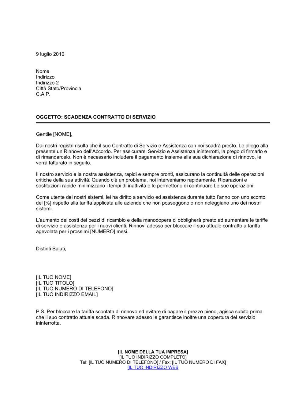 Business-in-a-Box's Scadenza contratto servizio