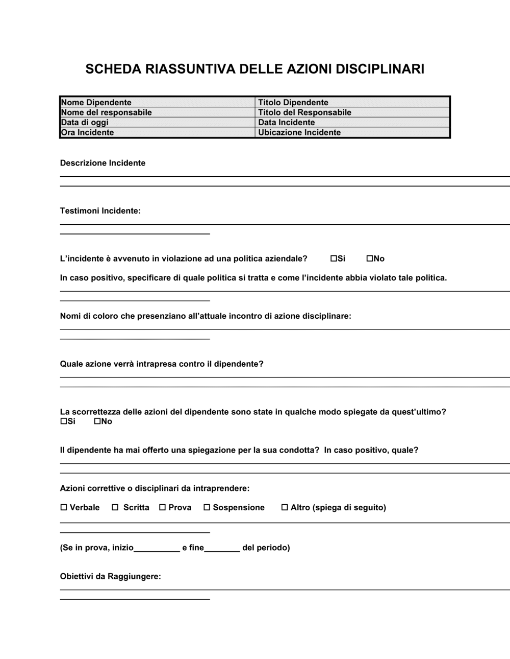 Business-in-a-Box's Scheda azioni disciplinari