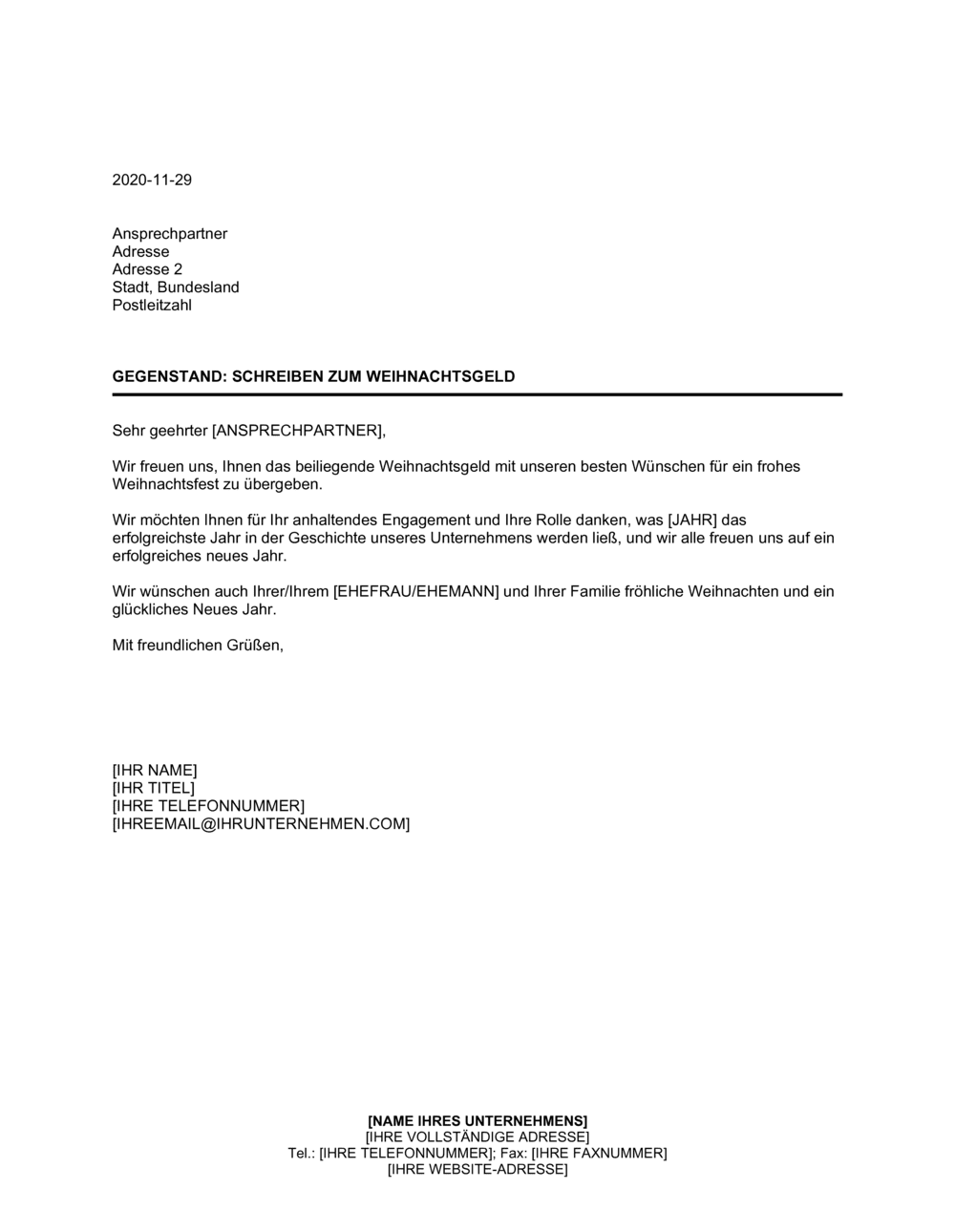 Business-in-a-Box's Schreiben zum Weihnachtsgeld