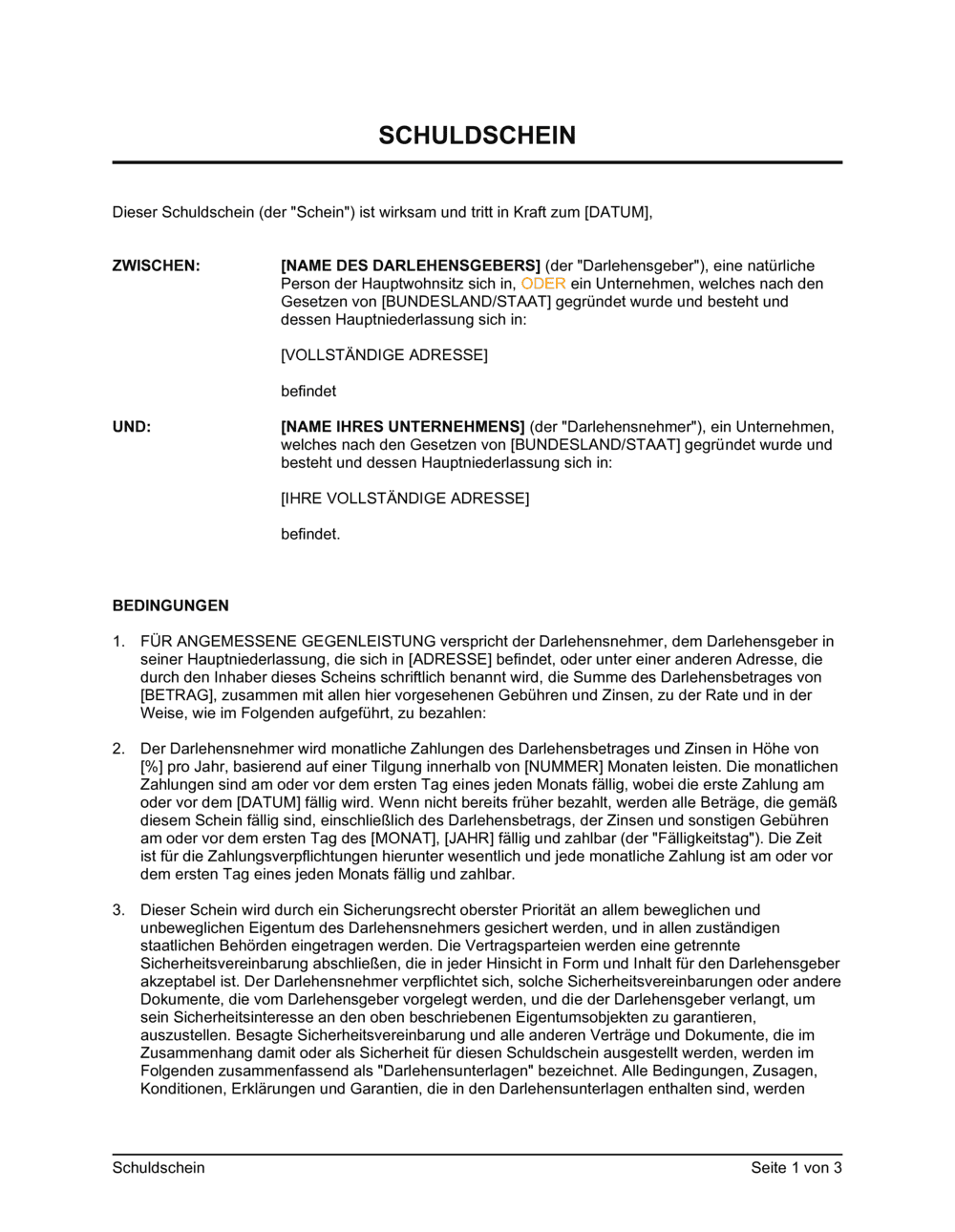 Business-in-a-Box's Schuldschein