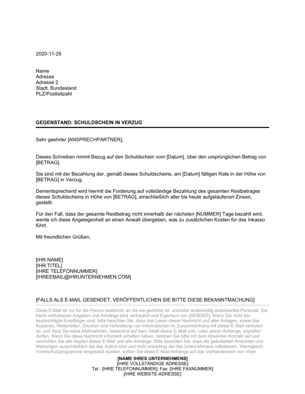 Business-in-a-Box's Schuldschein in Verzug