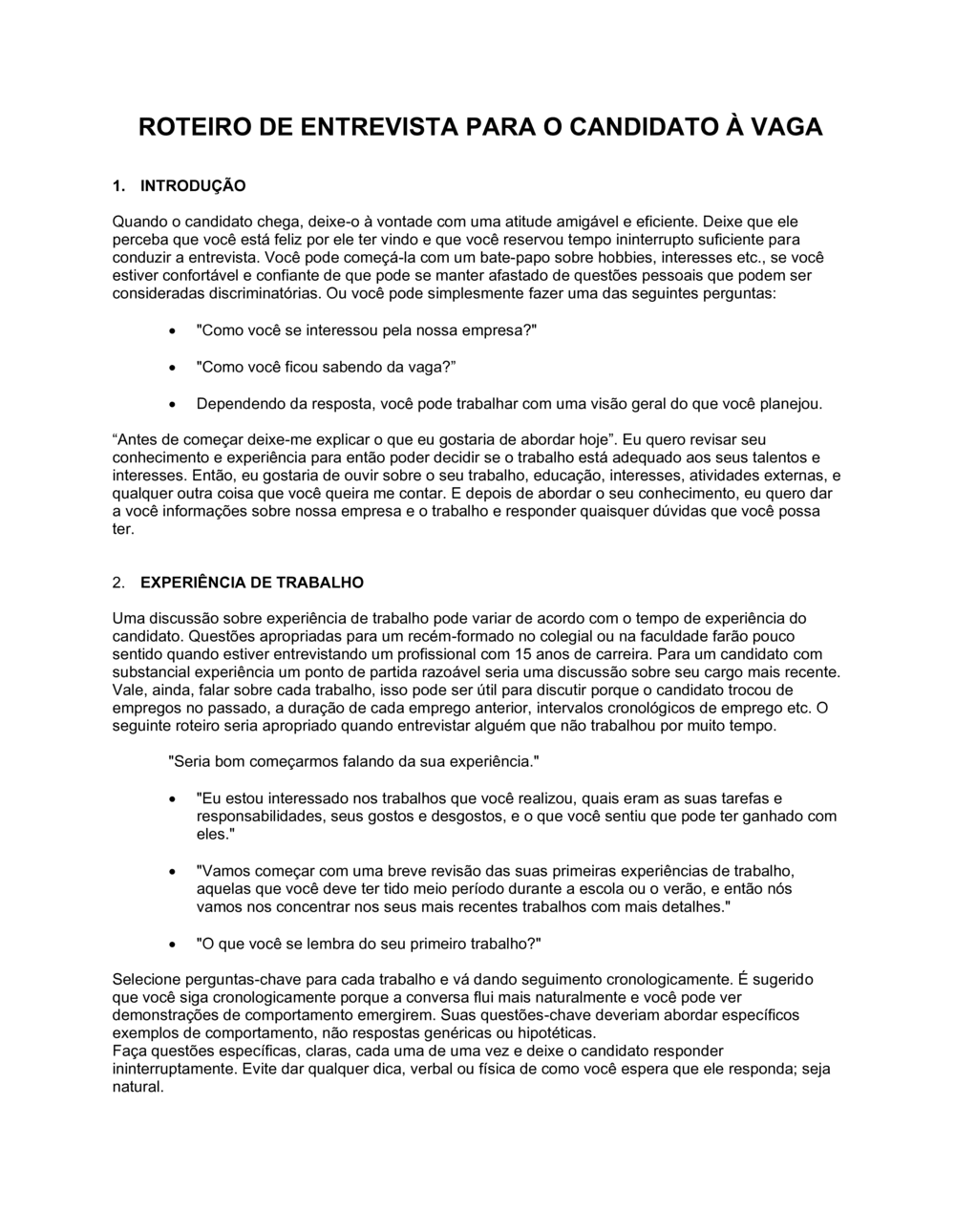 Business-in-a-Box's Script de Entrevista a Aplicante ao Trabalho