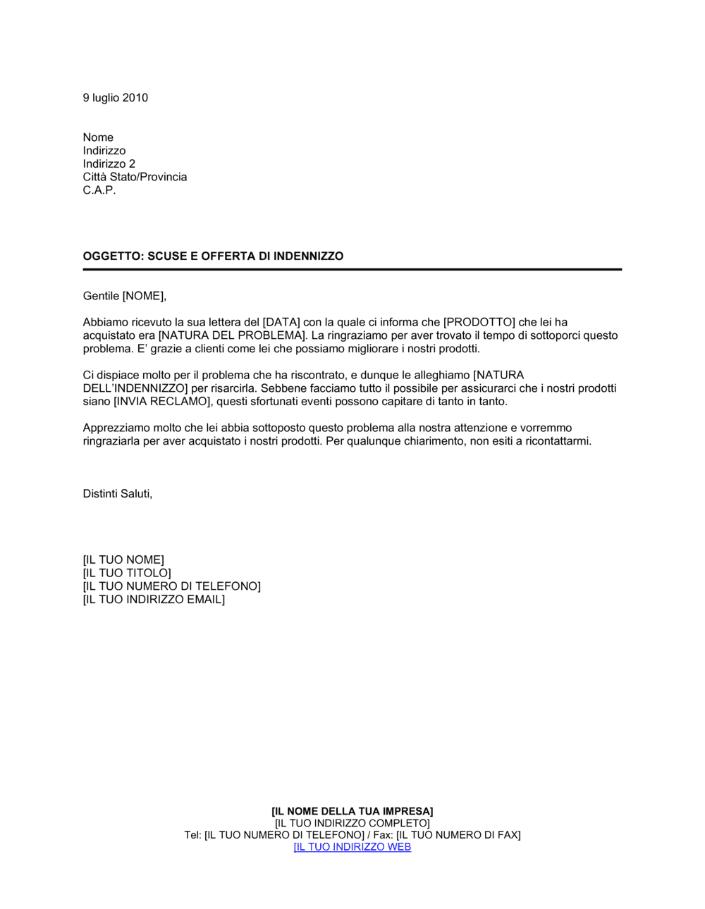 Business-in-a-Box's Scuse e offerta indennizzo