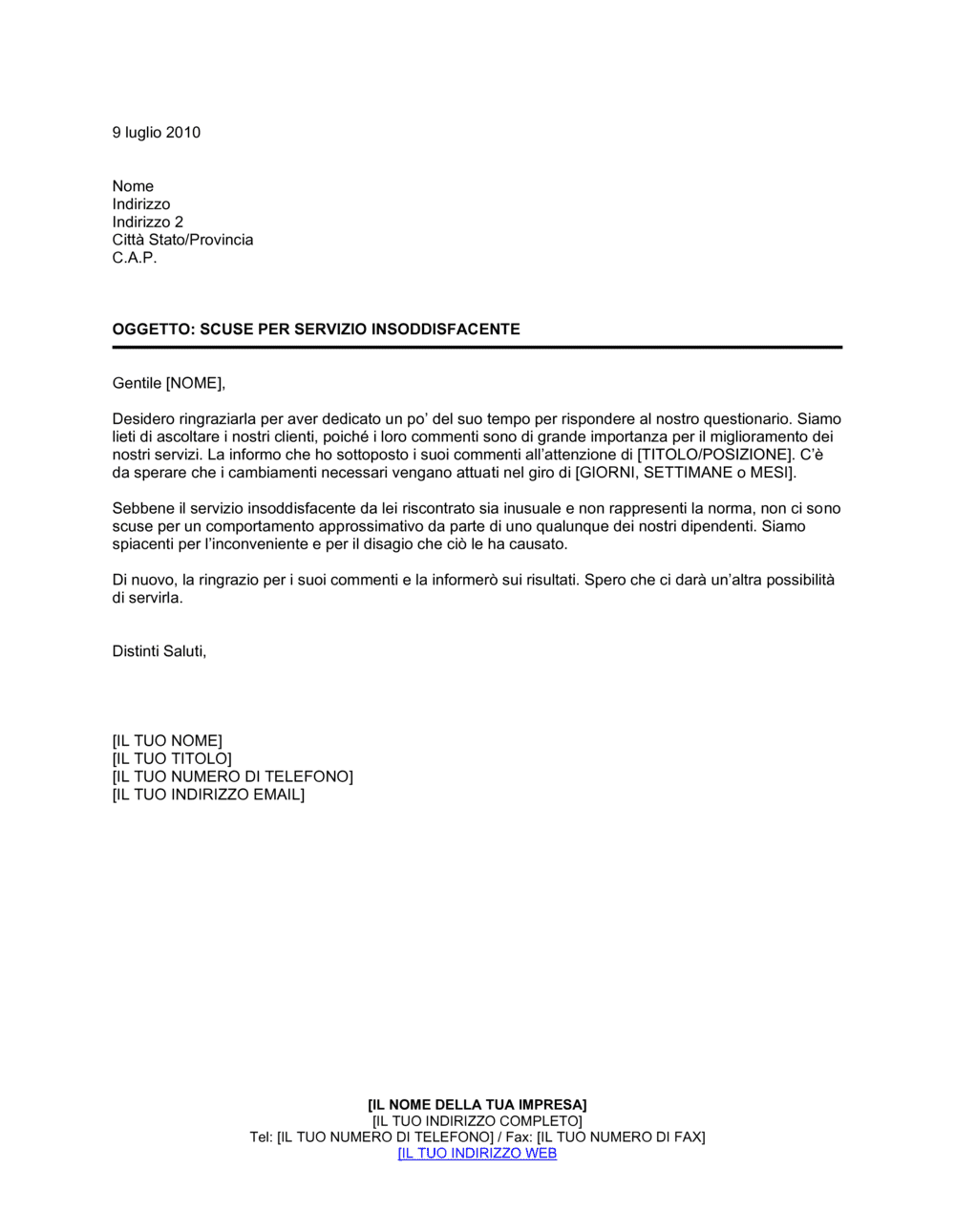 Business-in-a-Box's Scuse per servizio insoddisfacente