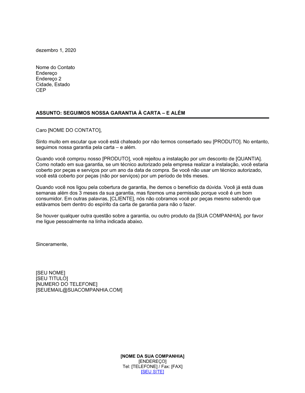 Business-in-a-Box's Seguimos a Garantia para a Carta - e Além