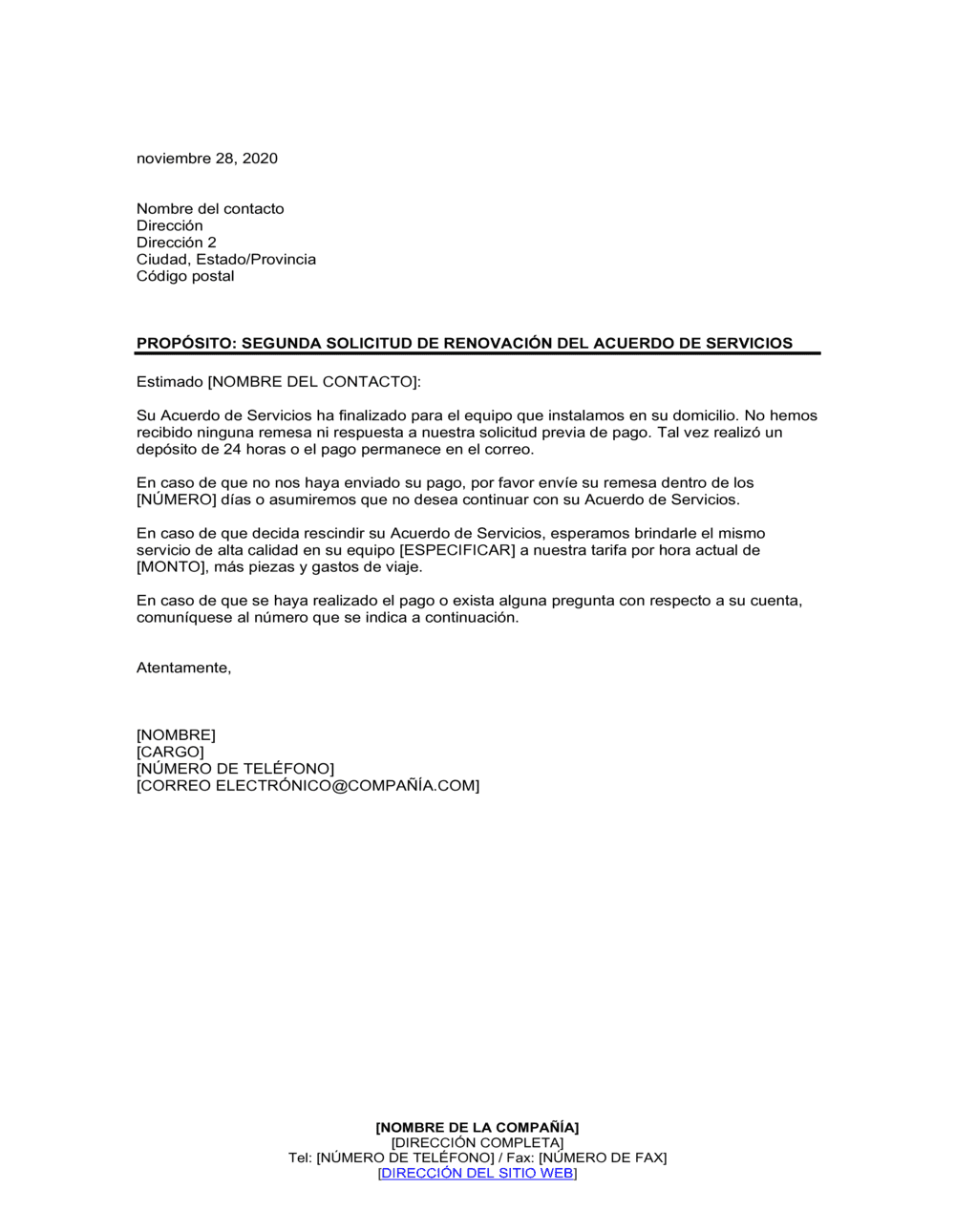 Business-in-a-Box's Segunda solicitud de renovación del acuerdo de servicios