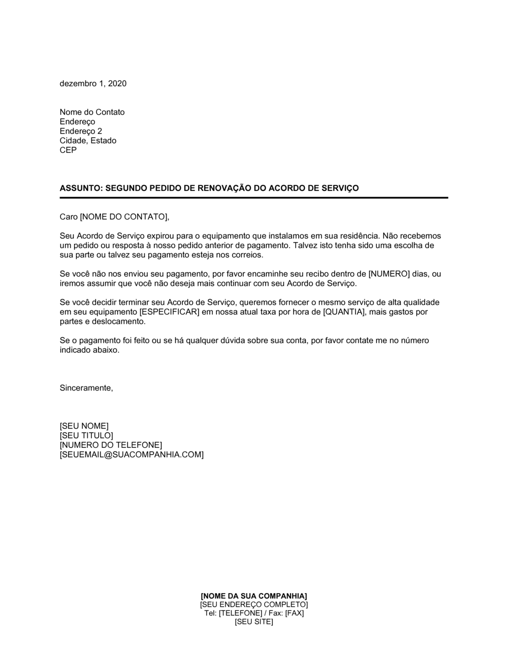 Business-in-a-Box's Segundo Pedido para Renovação do Acordo de Serviço