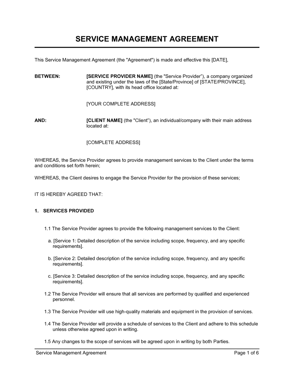 Business-in-a-Box's Service Management Agreement Template
