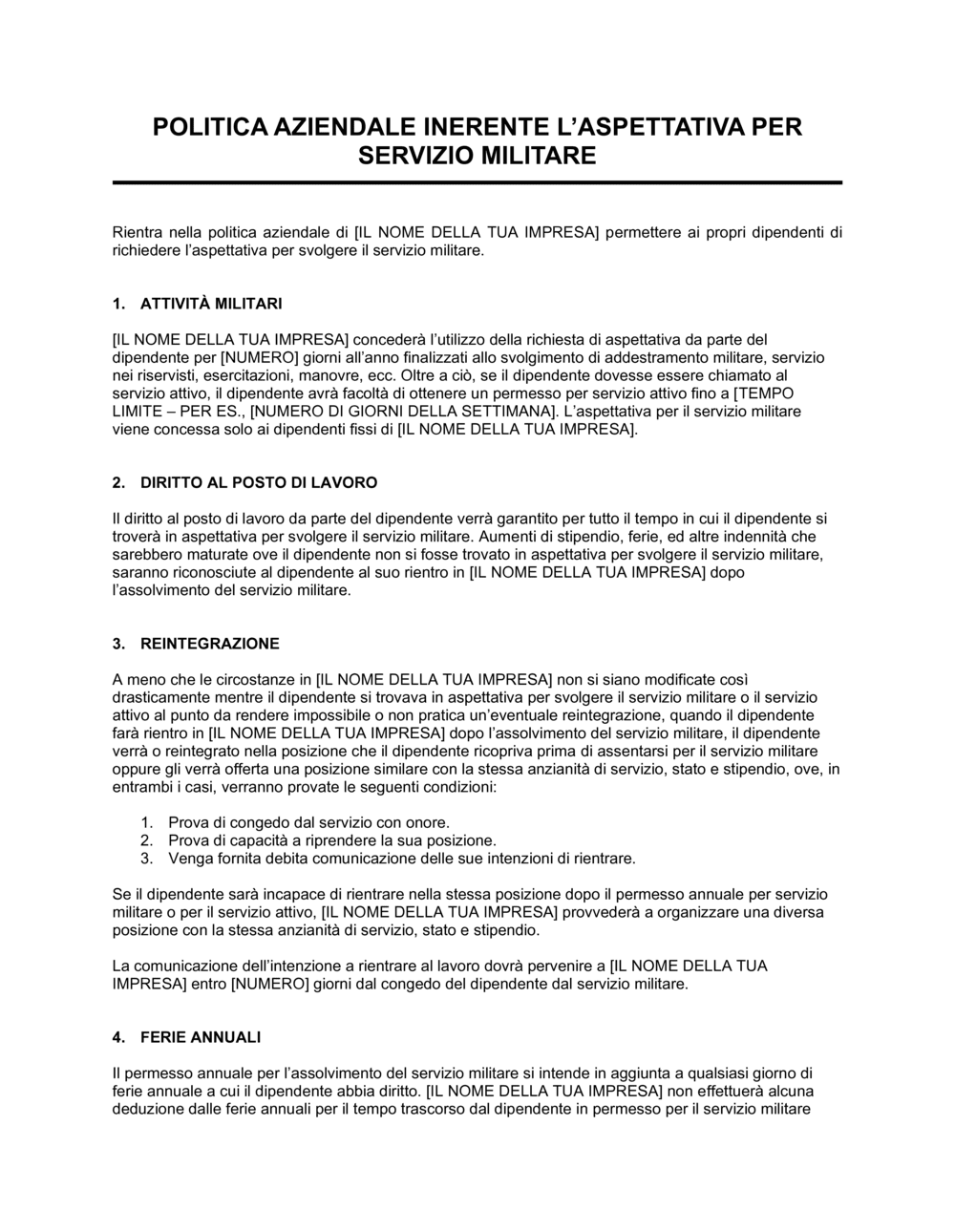 Business-in-a-Box's Servizio militare