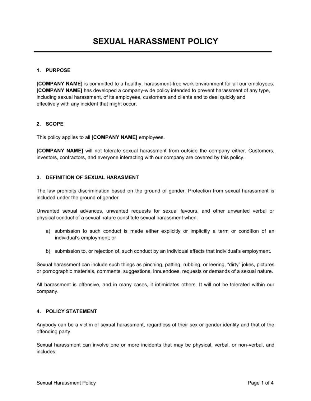 Sexual Harassment Policy Template By Business in a Box 