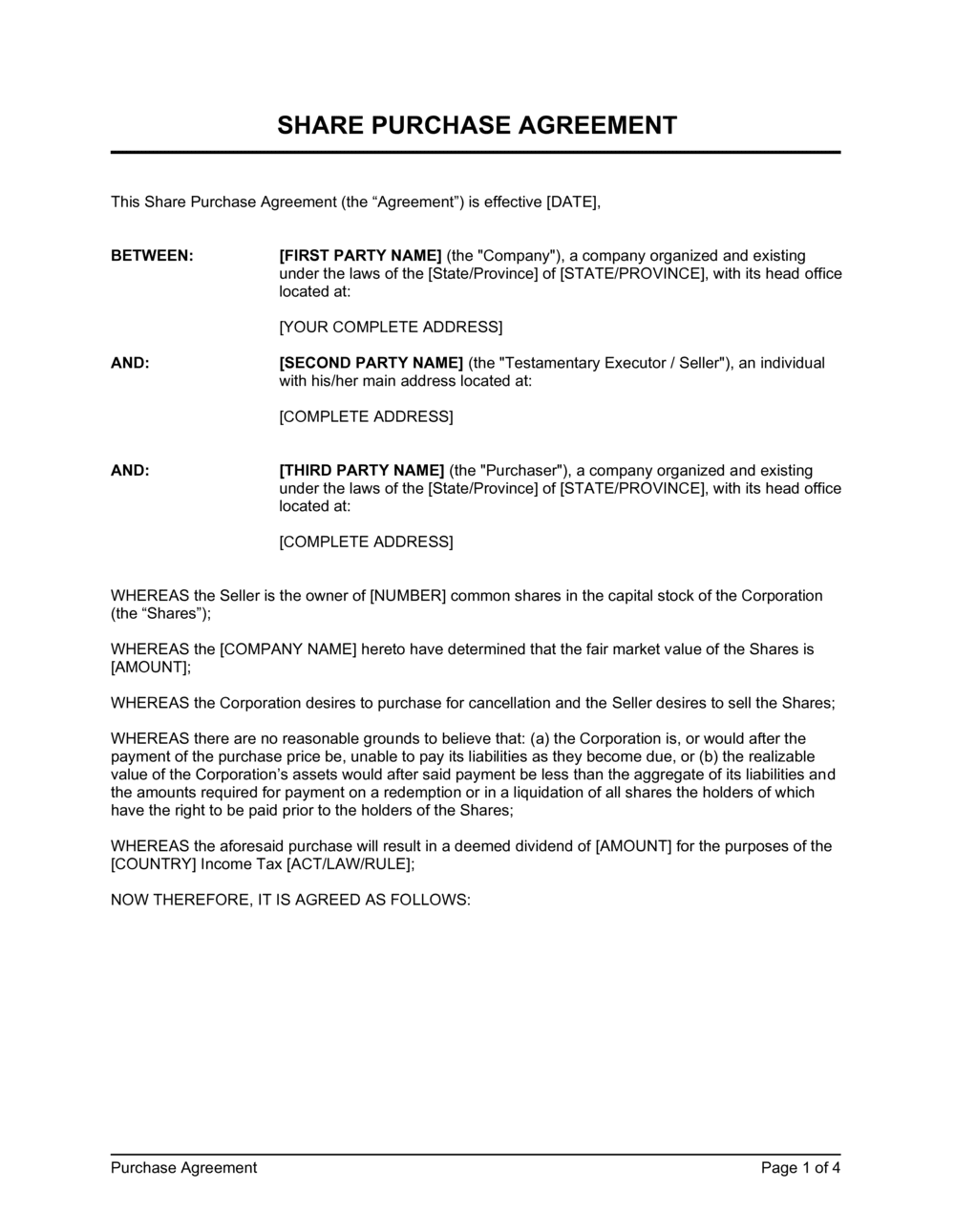 Restricted Stock Purchase Agreement Template