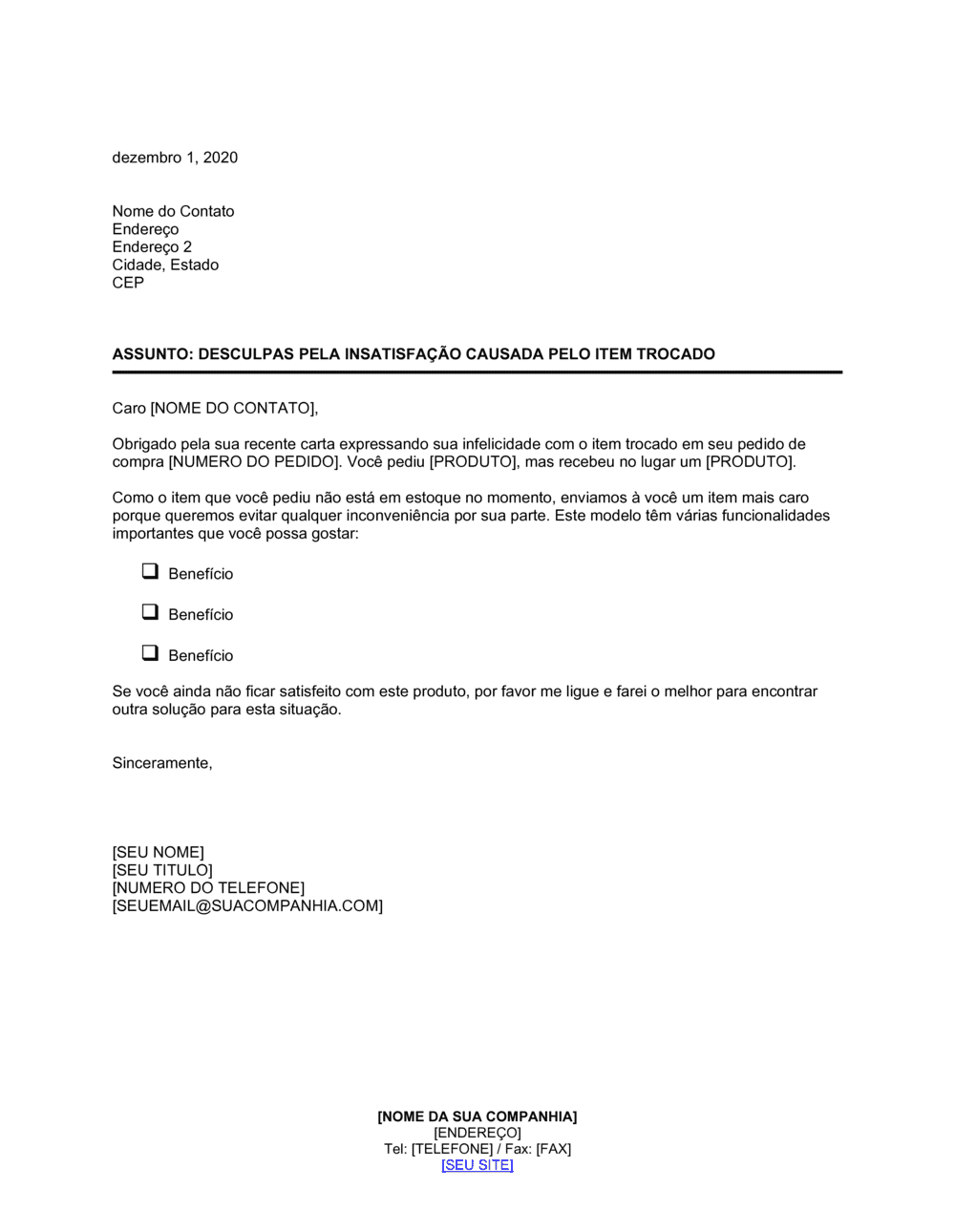 Business-in-a-Box's Sinto Muito Por Você Não Estar Satisfeito com o Item Substituto