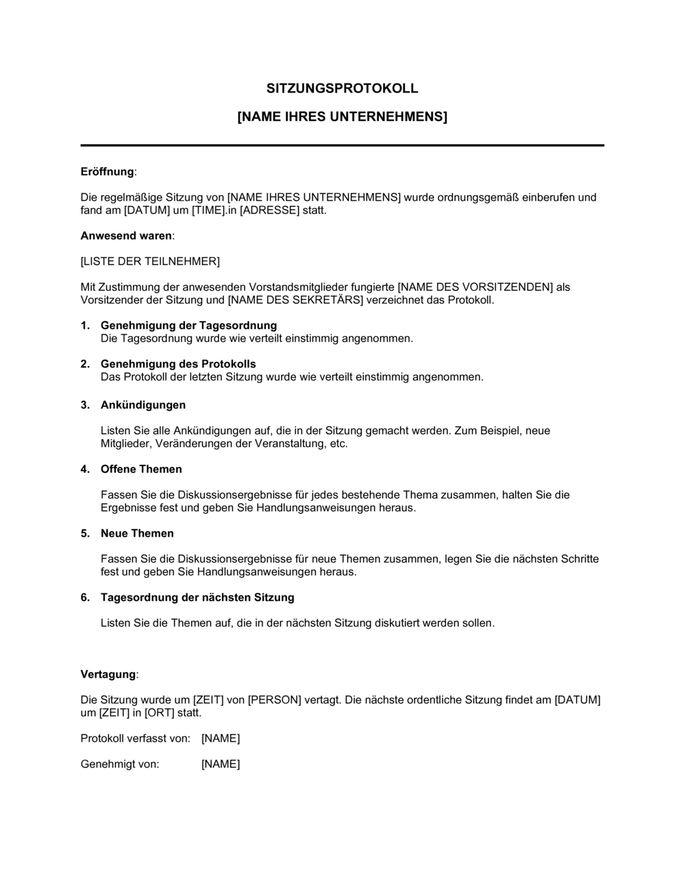 Business-in-a-Box's Sitzungsprotokoll