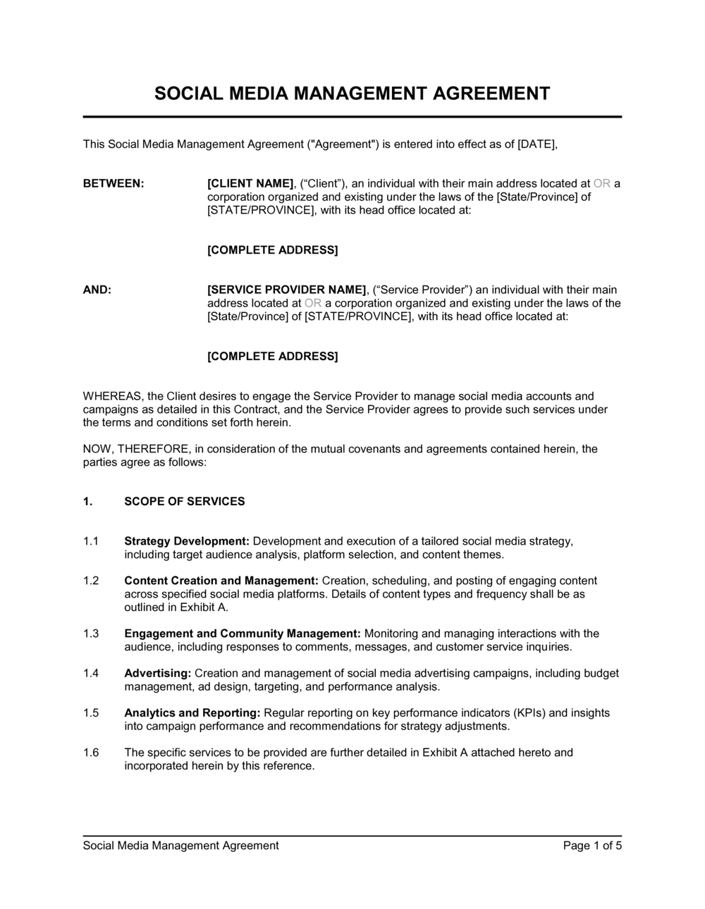 Business-in-a-Box's Social Media Management Contract Template