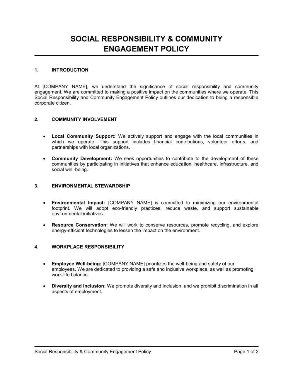 Business-in-a-Box's Social Responsibility and Community Engagement Policy Template