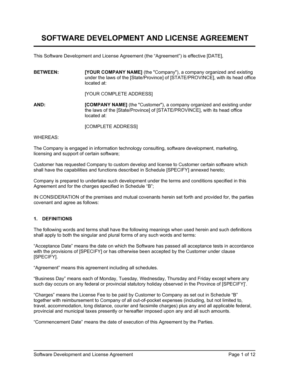 Software Development and License Agreement Template  by Business Within software warranty agreement template