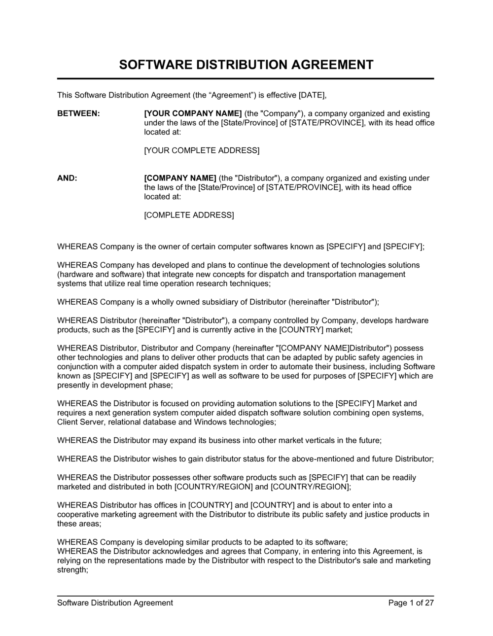 Software Distribution Agreement Long Form Template | by Business-in-a-Box™