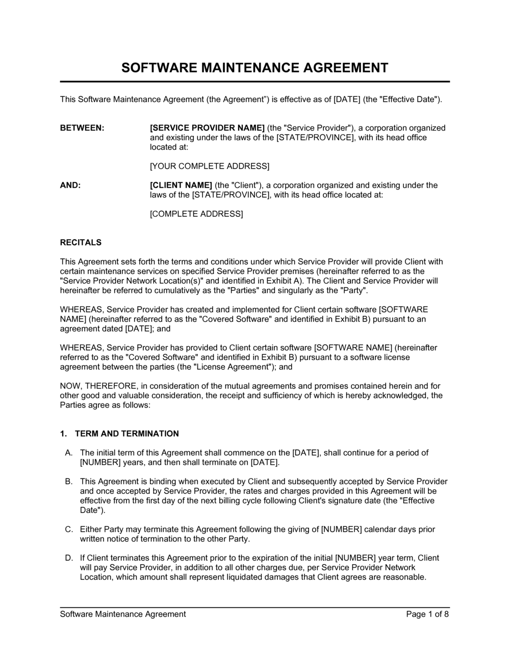 Software Maintenance Agreement Template By Business in a Box 
