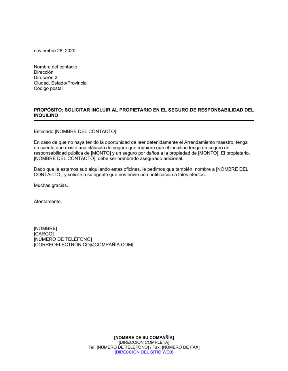 Business-in-a-Box's Solicitar incluir al propietario en el seguro de responsabilidad del inquilino