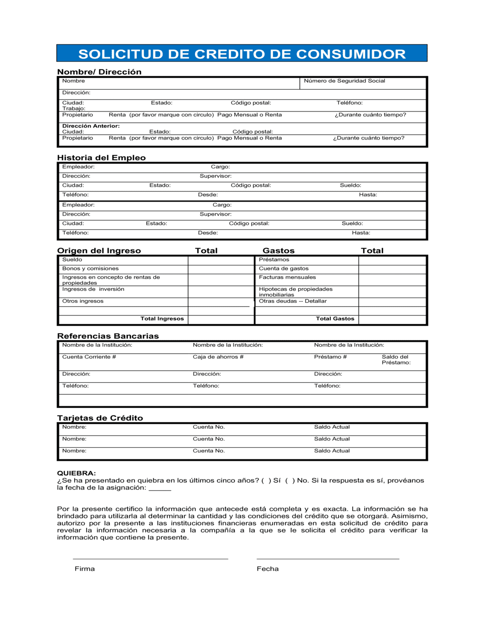 Business-in-a-Box's Solicitud de crédito de consumidor