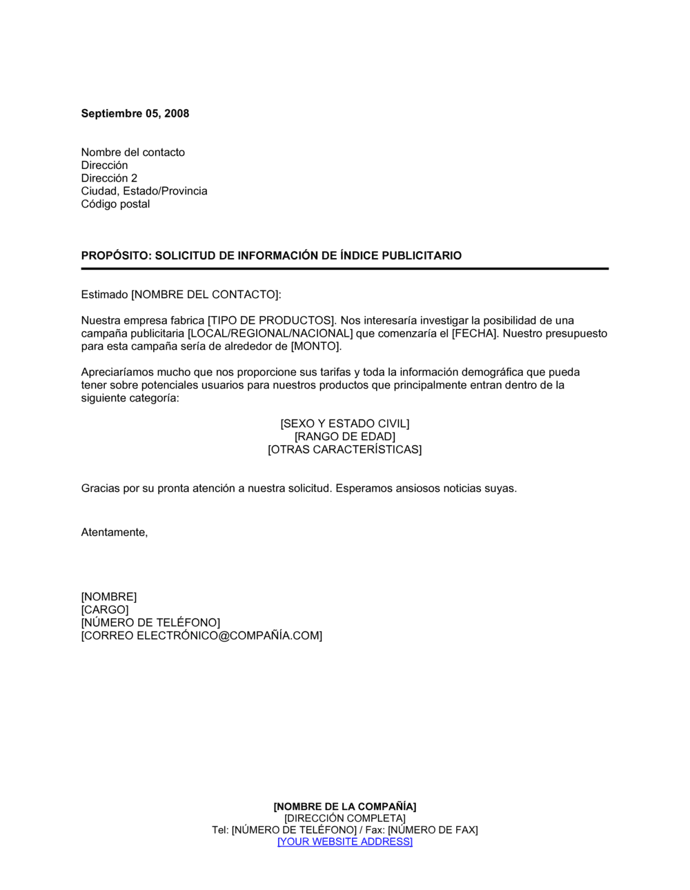 Business-in-a-Box's Solicitud de información de índice publicitario