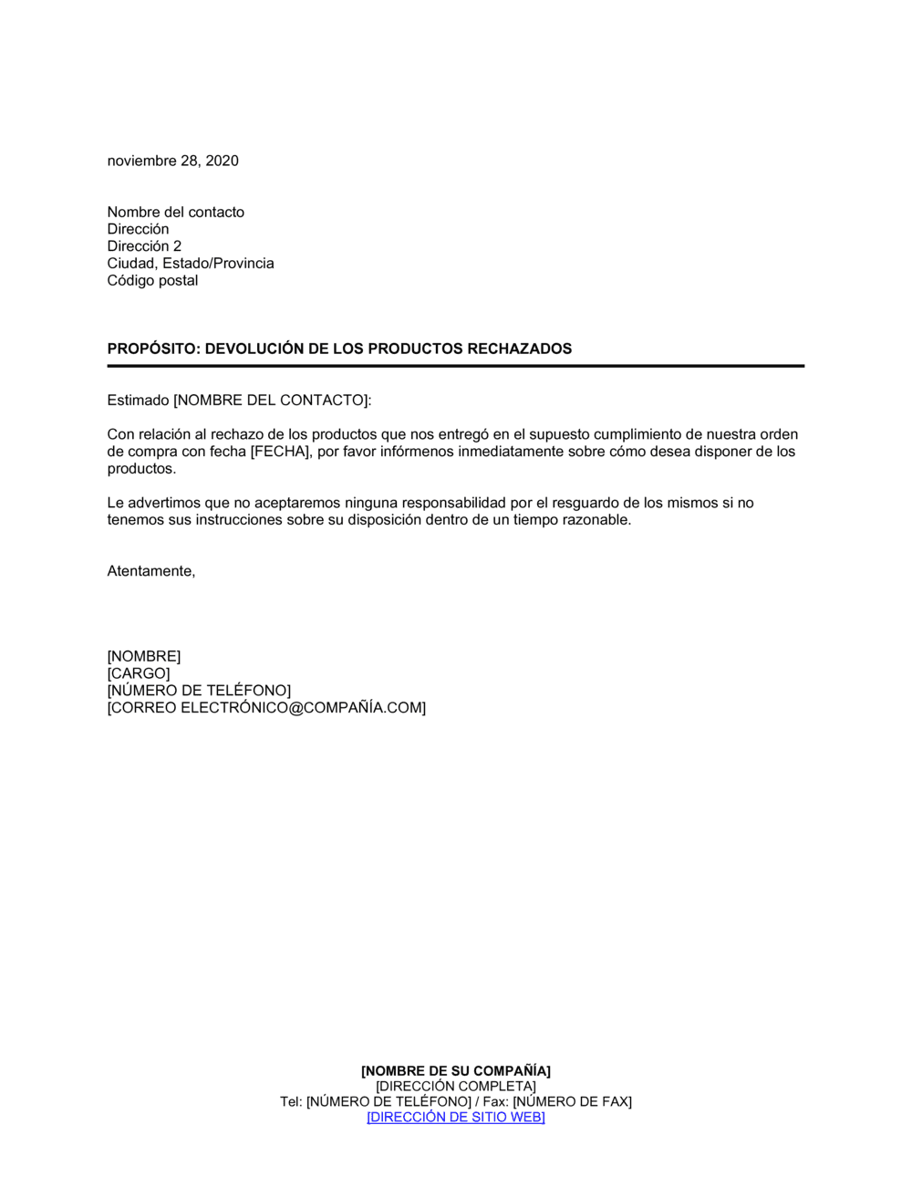 Business-in-a-Box's Solicitud de instrucciones para devolución de mercadería rechazada