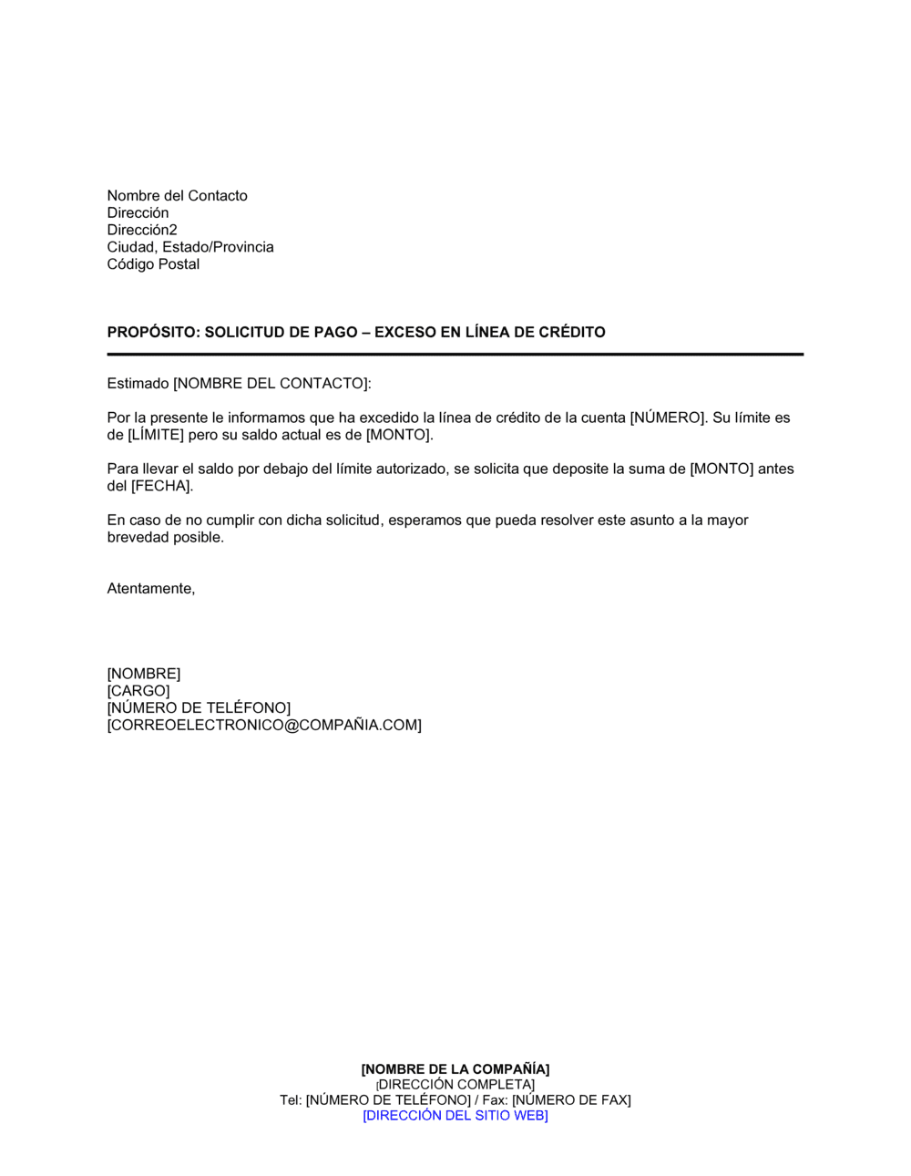 Business-in-a-Box's Solicitud de pago debido a que excedió su línea de crédito