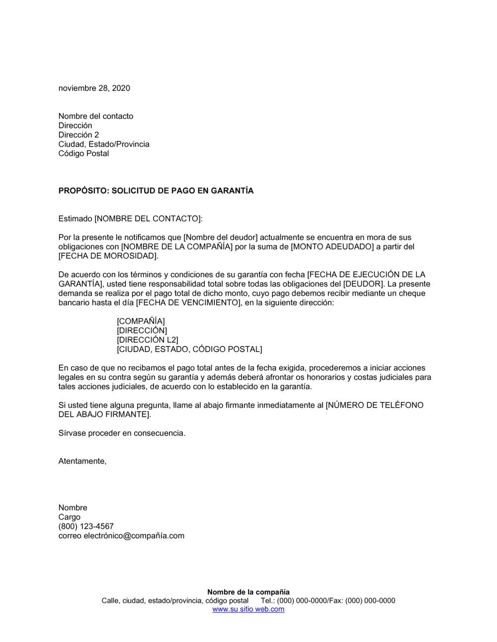 Business-in-a-Box's Solicitud de pago en garantía