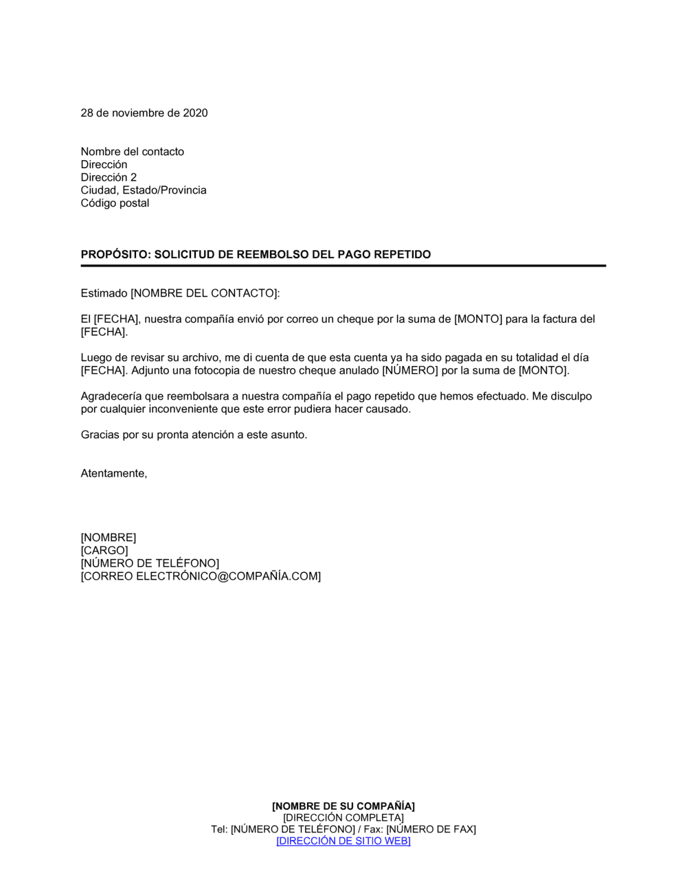 Business-in-a-Box's Solicitud de reintegro por pago efectuado por duplicado