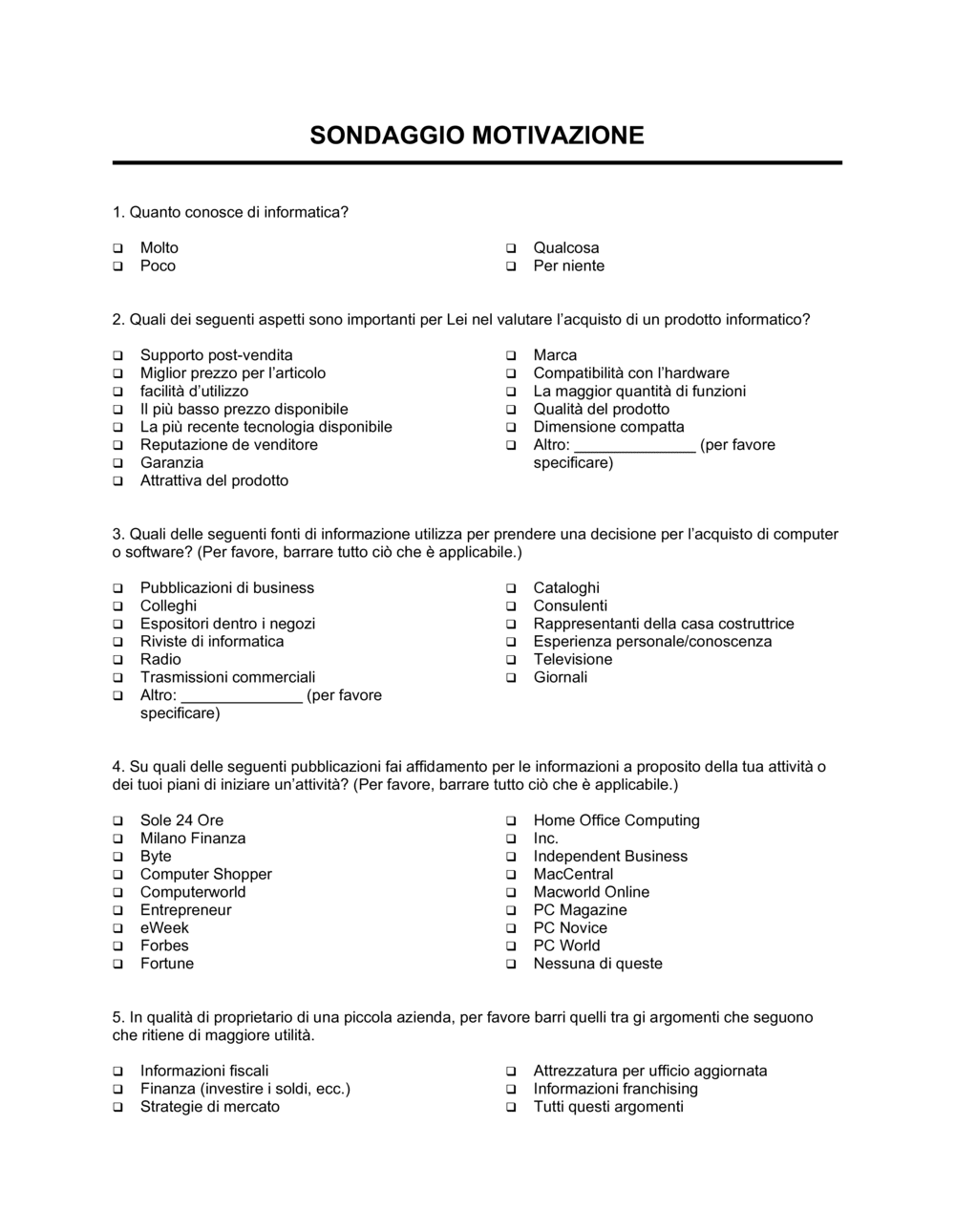 Business-in-a-Box's Sondaggio motivazione