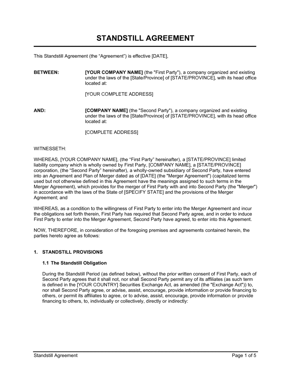 Standstill Agreement Template by BusinessinaBox™