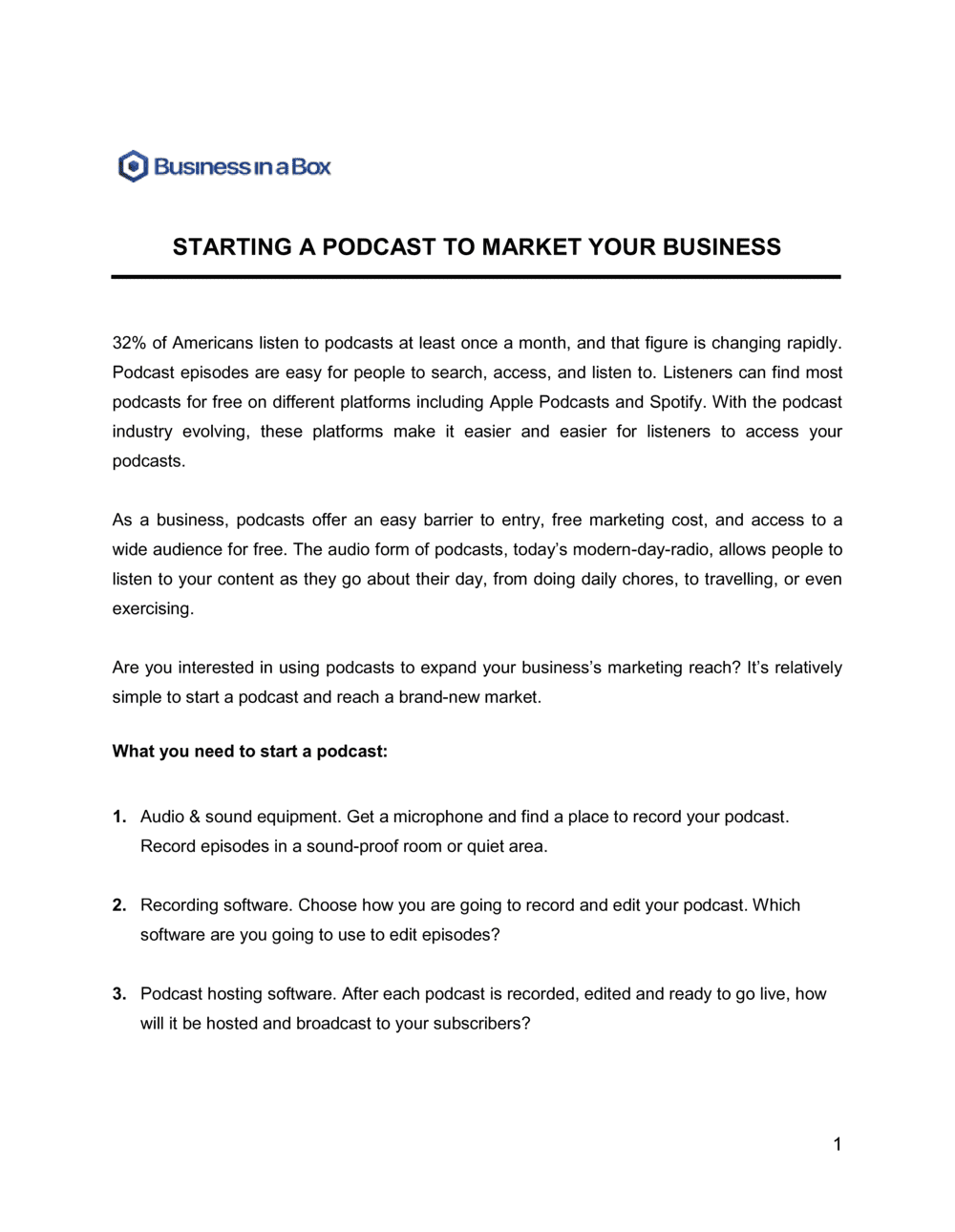 Business-in-a-Box's Starting A Podcast To Market Your Business Template