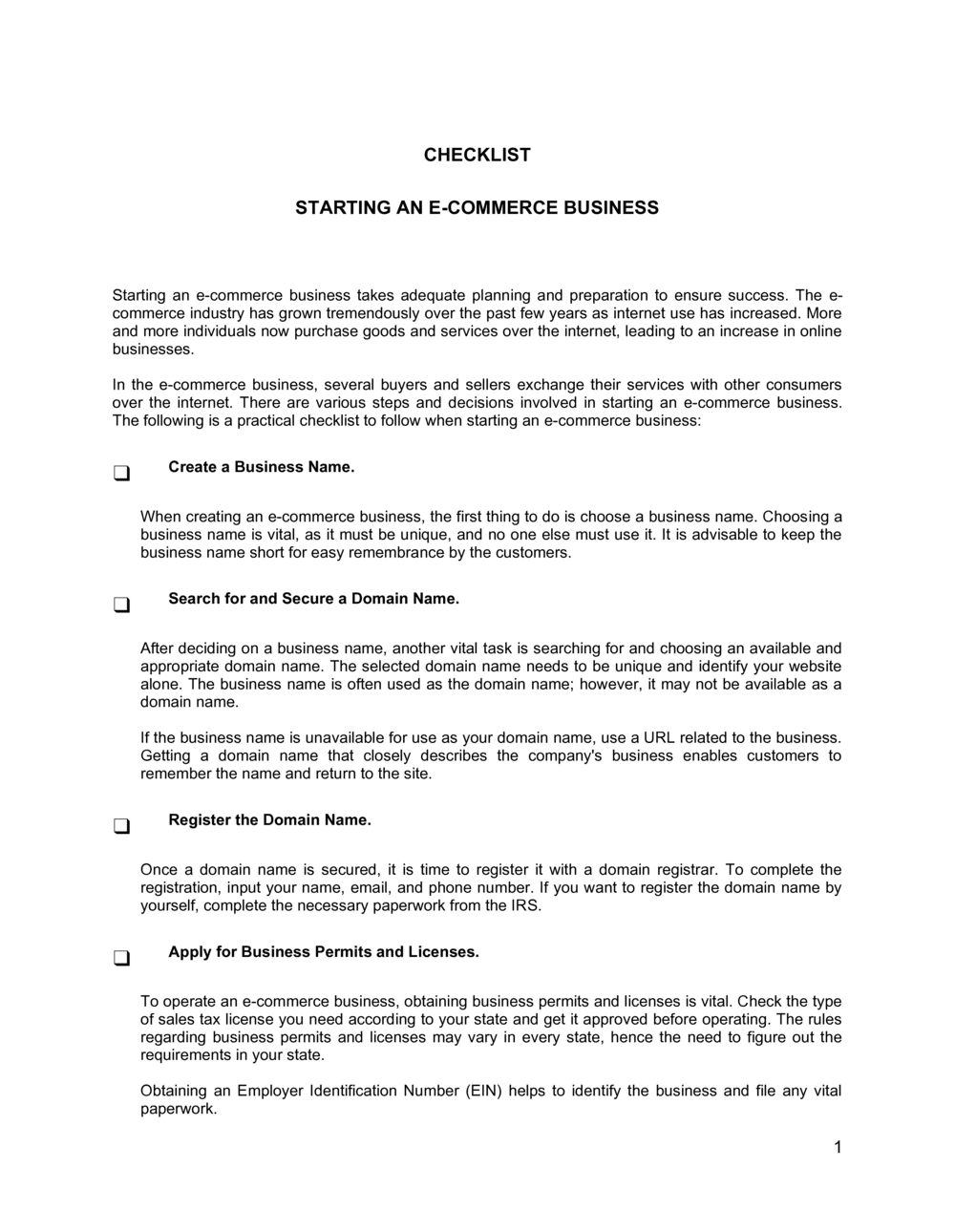 Business-in-a-Box's Starting Ecommerce Business Checklist Template