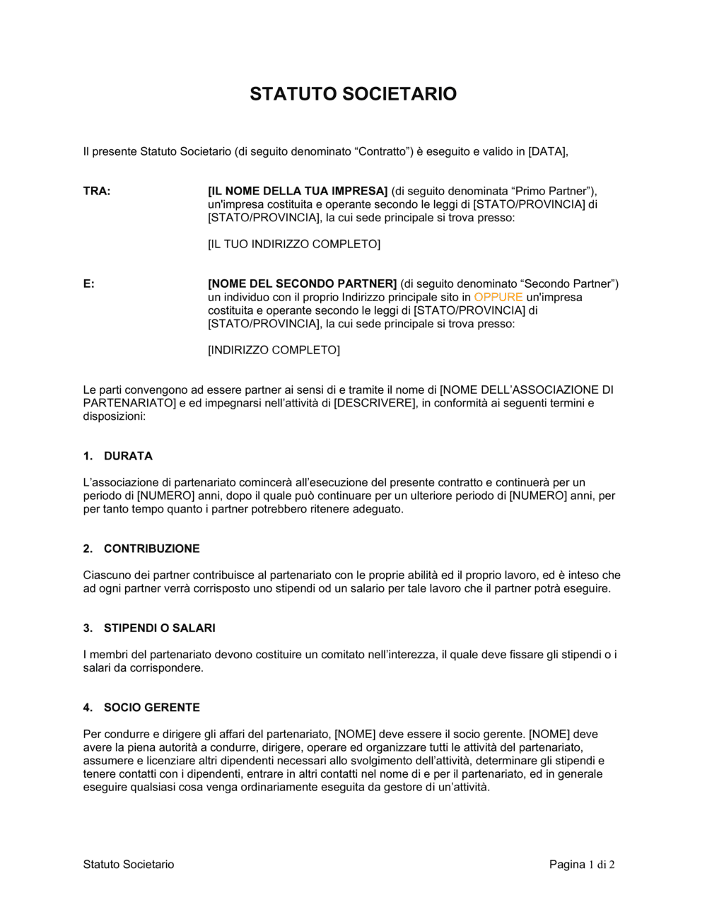 Business-in-a-Box's Statuto societario