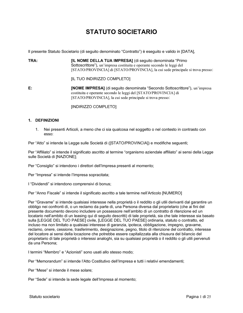 Business-in-a-Box's Statuto societario esteso