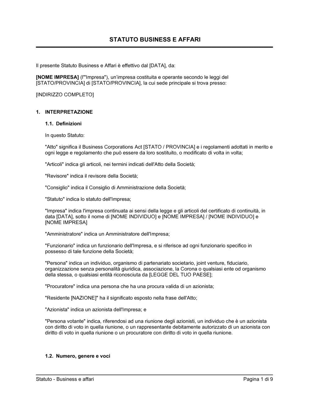 Business-in-a-Box's Statuto business e affari