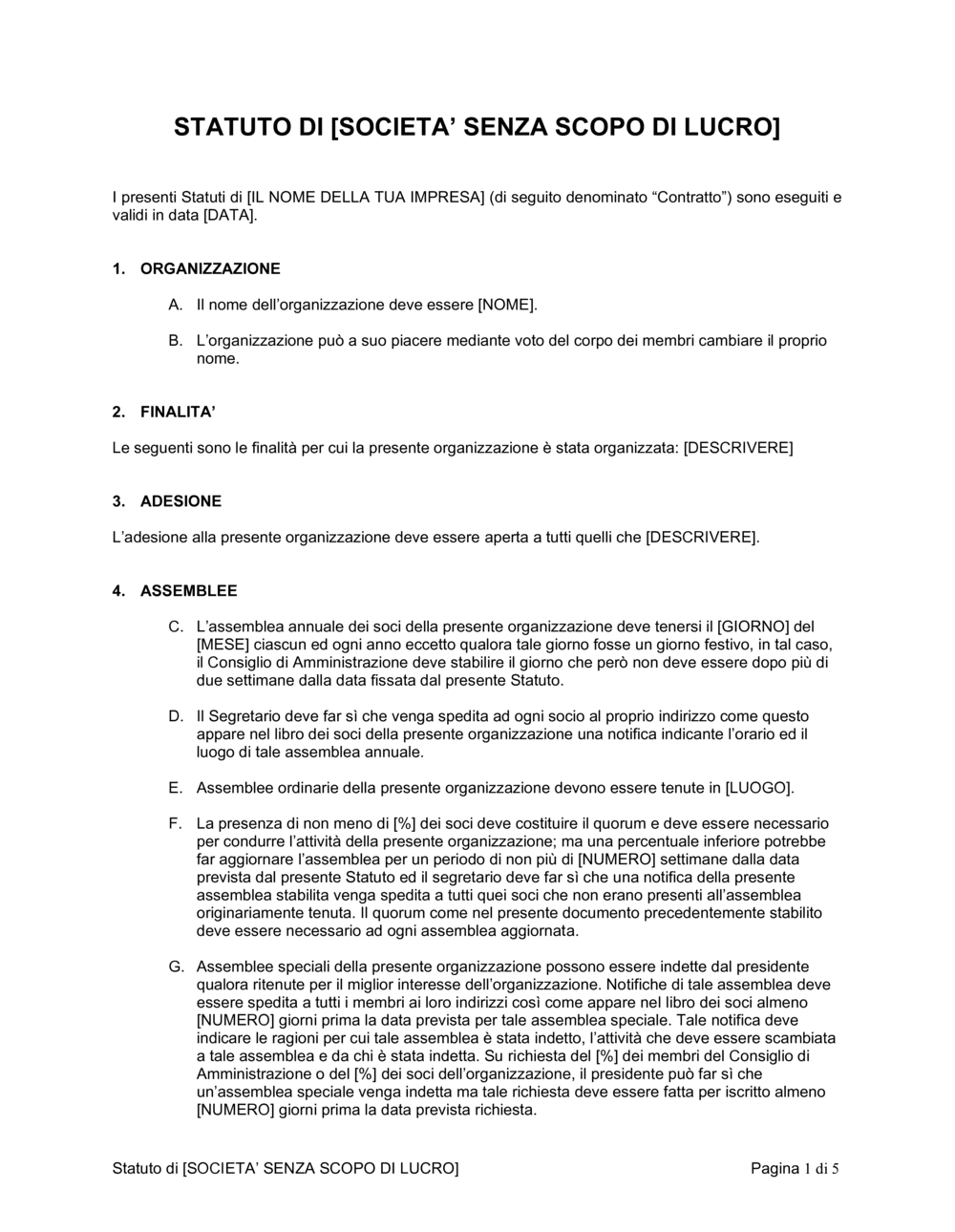 Business-in-a-Box's Statuto società senza scopo di lucro