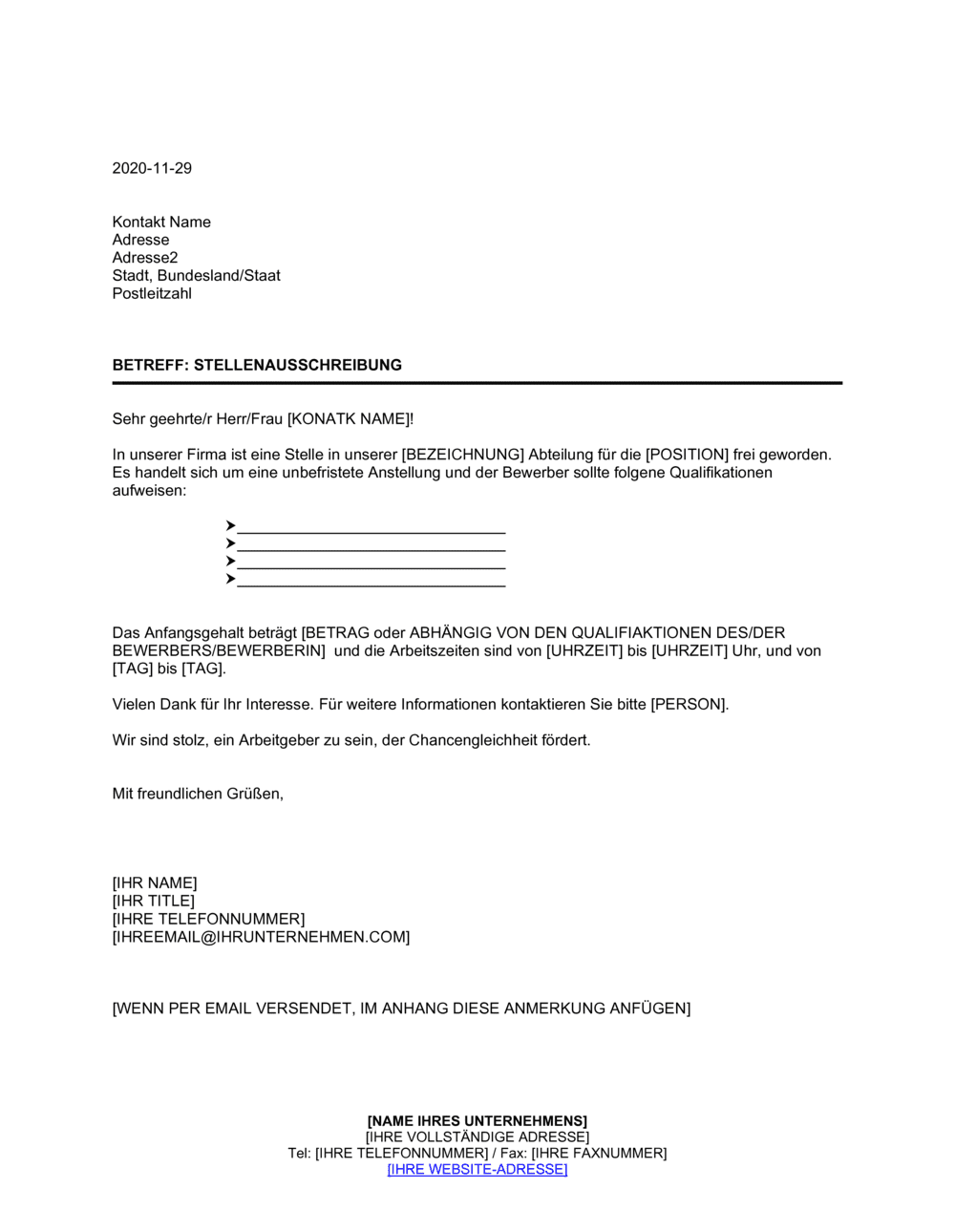 Business-in-a-Box's Stellenanzeige Brief