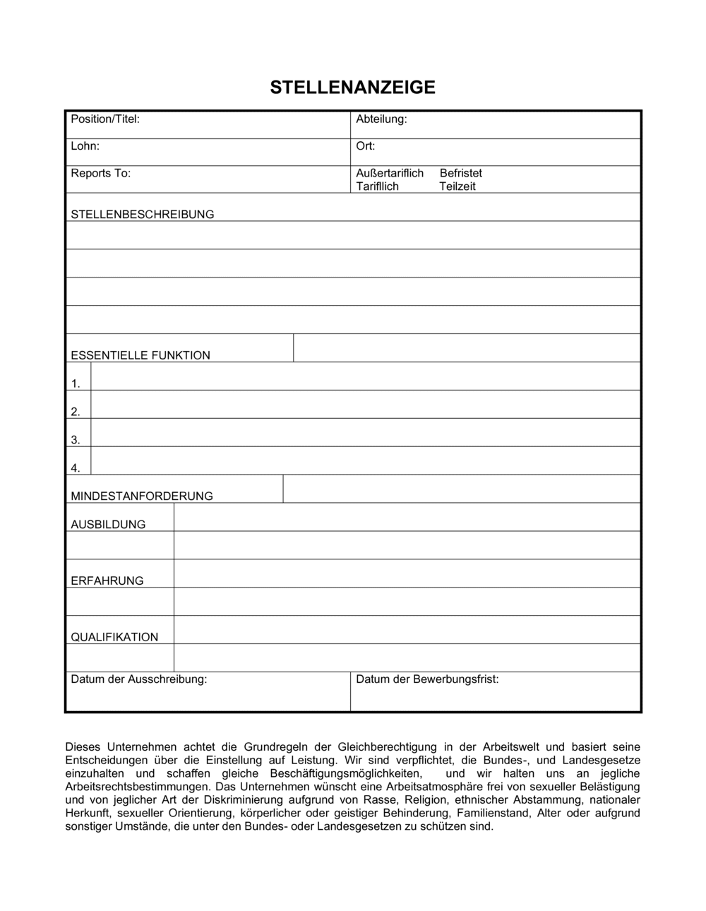 Business-in-a-Box's Stellenanzeige Formular