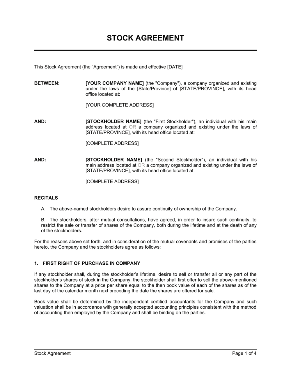 Restricted Stock Purchase Agreement Template