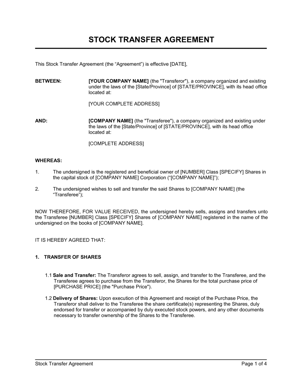 Business-in-a-Box's Stock Transfer Agreement Template