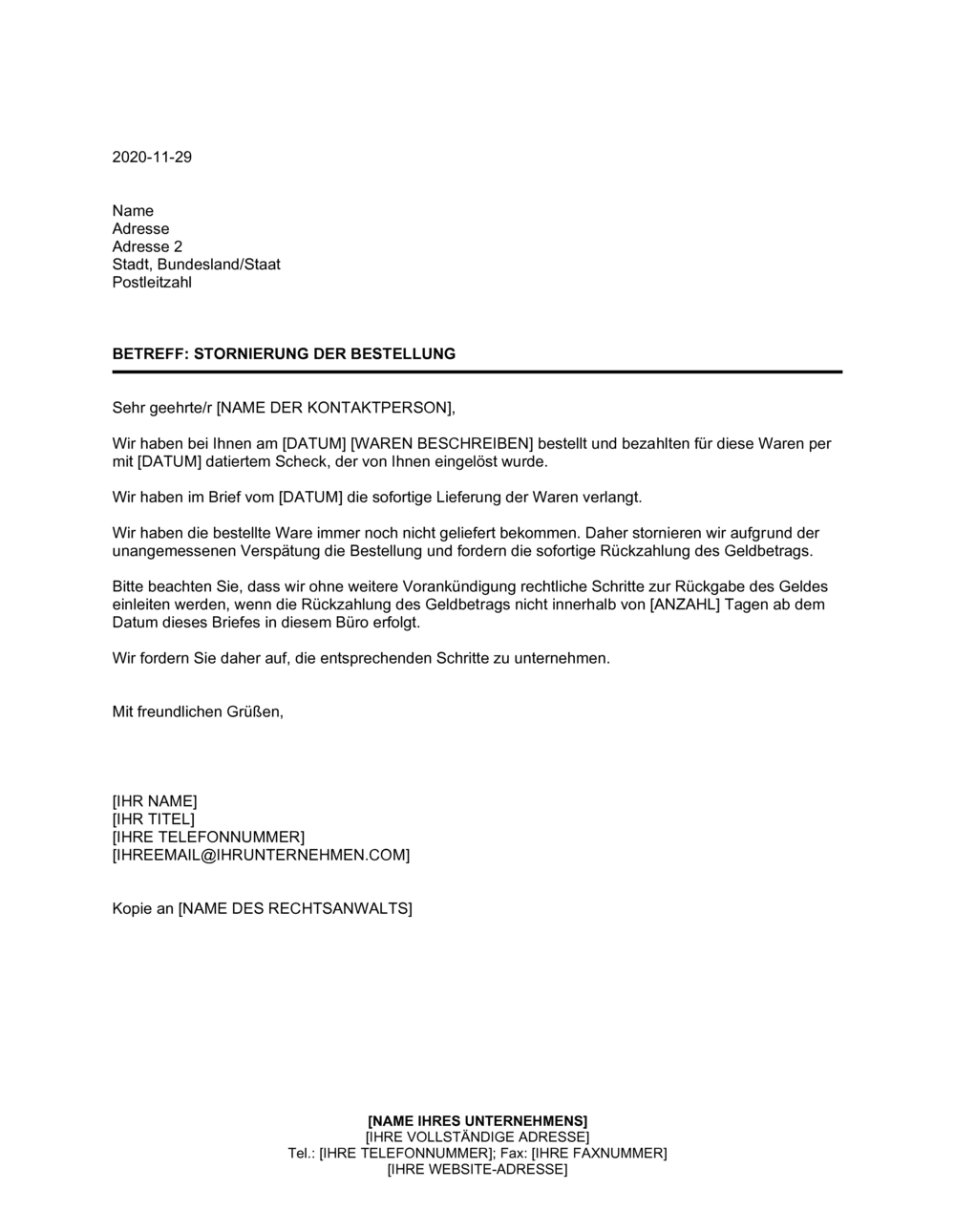 Business-in-a-Box's Stornierung einer Bestellung wegen verspäteter Lieferung