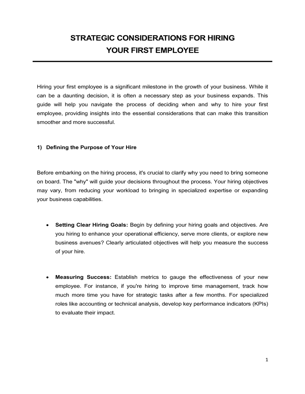 Business-in-a-Box's Strategic Considerations For Hiring Your First Employee Template