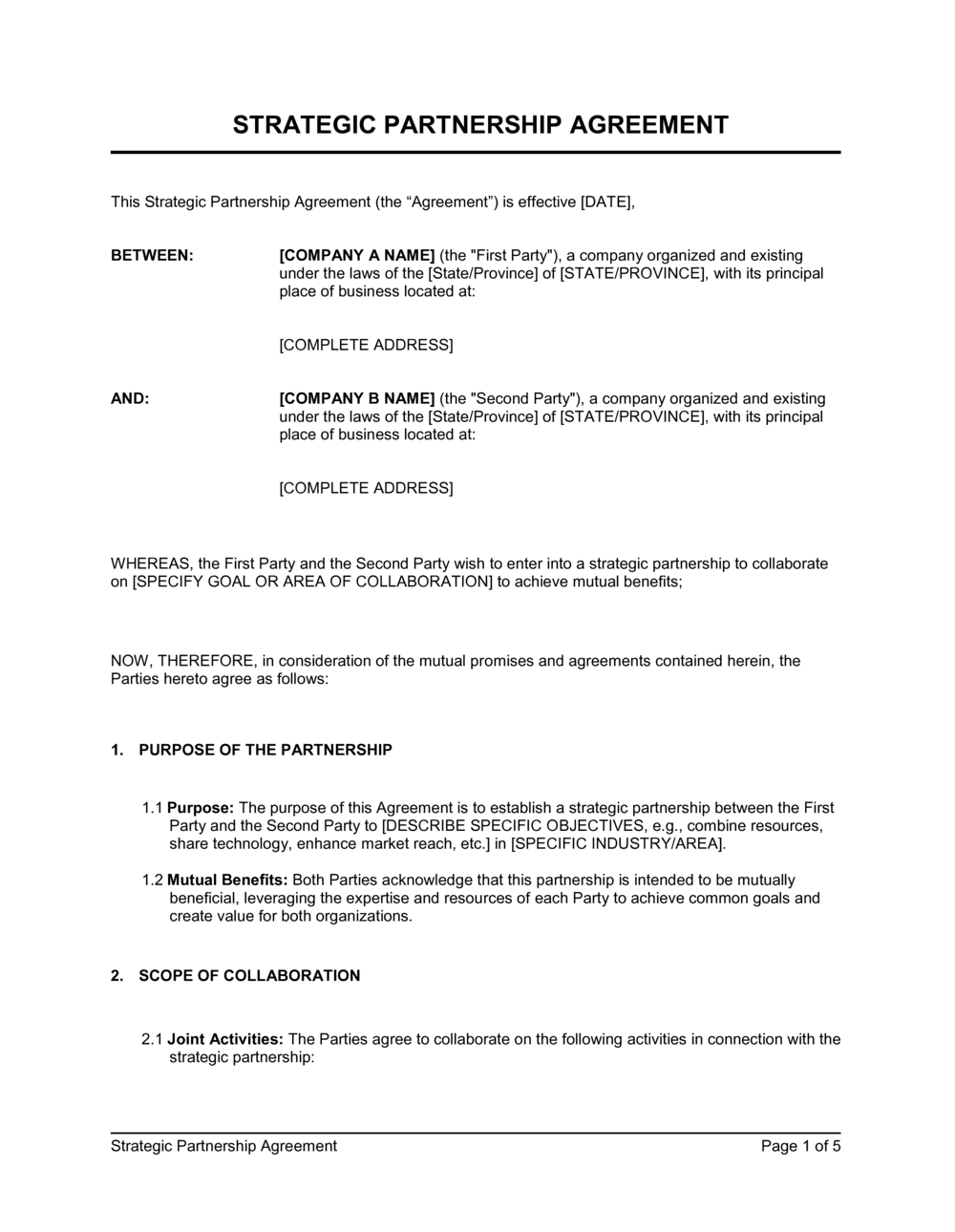 Business-in-a-Box's Strategic Partnership Agreement Template