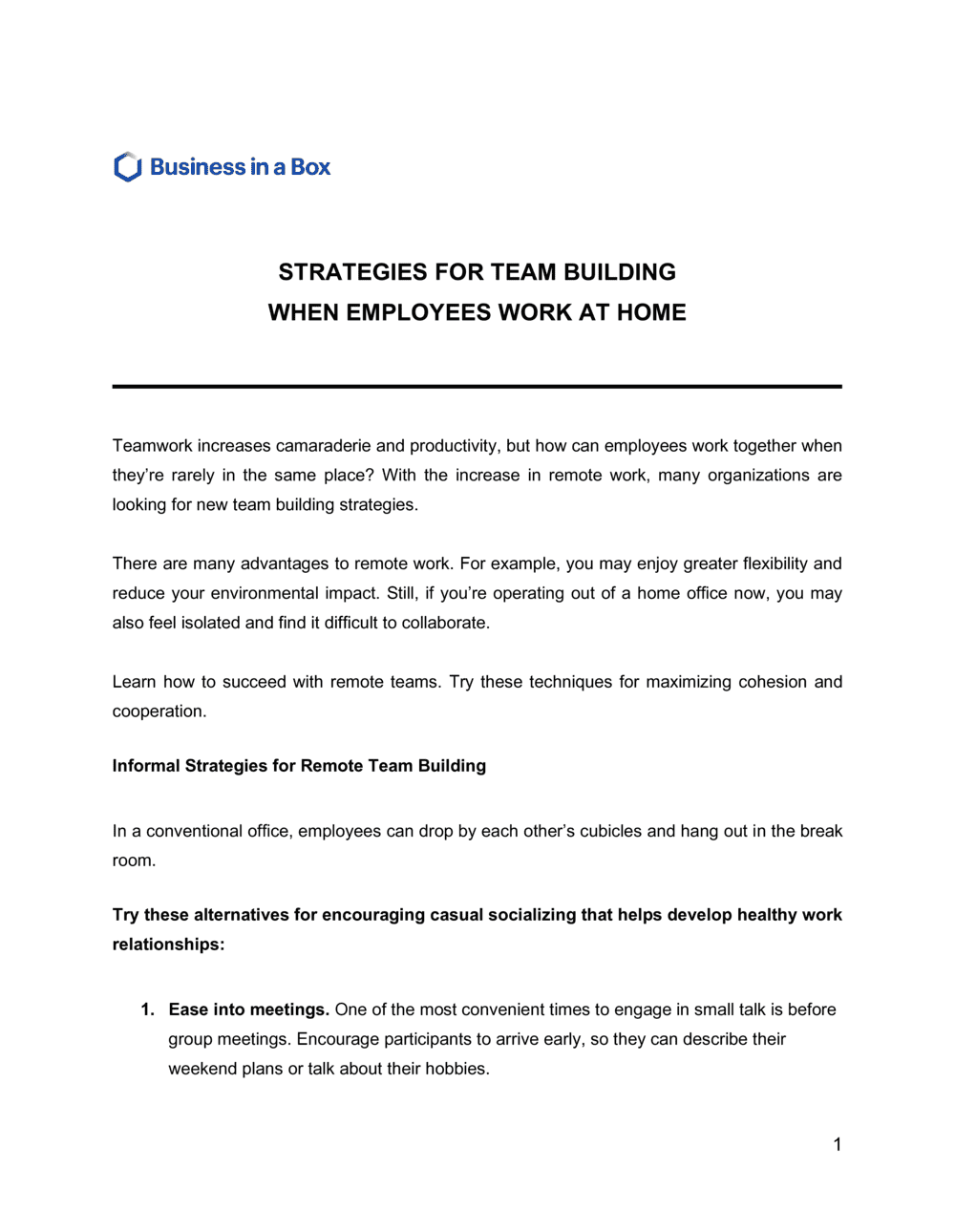 Strategies for team building when employees work at home