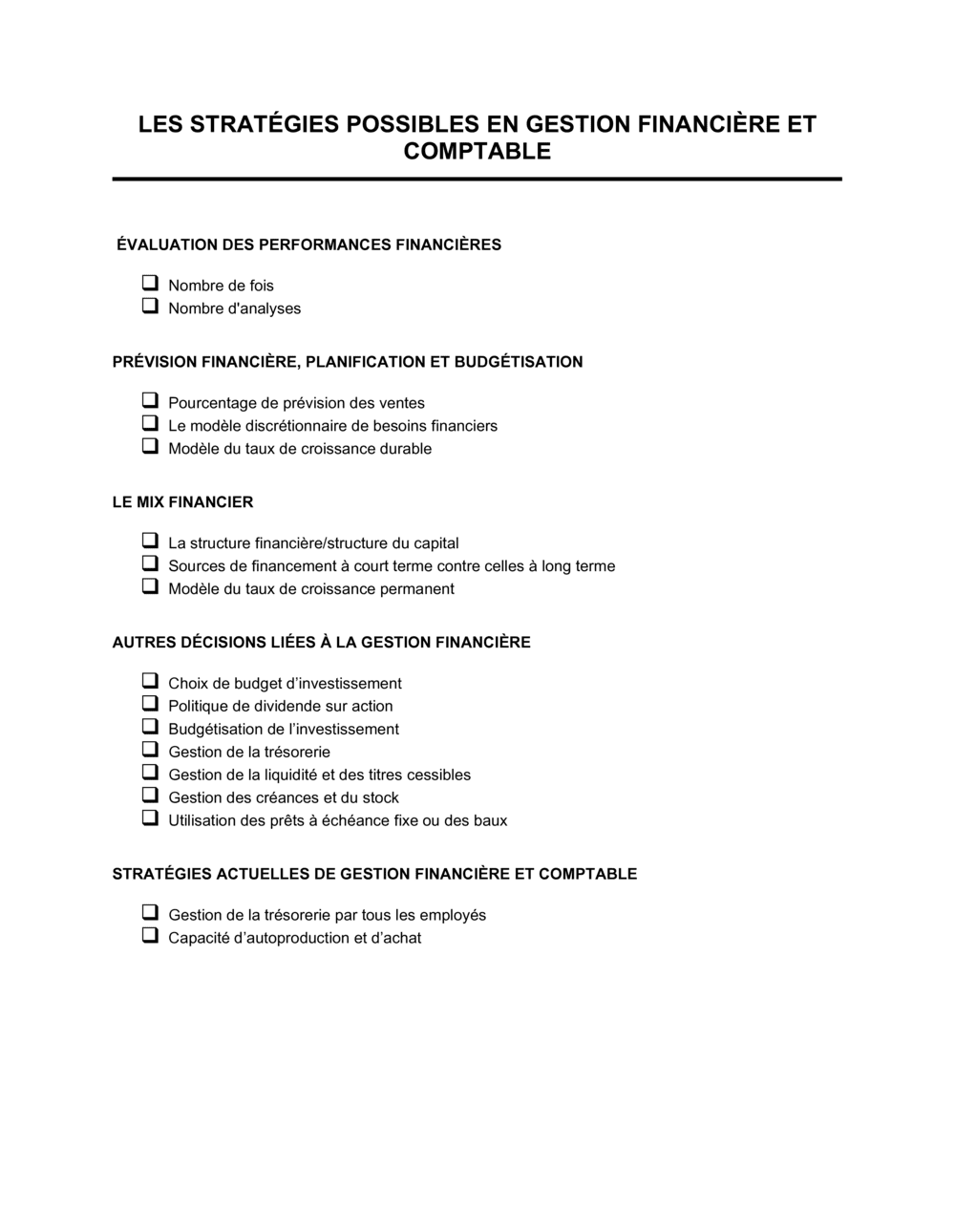 Business-in-a-Box's Stratégies possibles de gestion financière et comptable