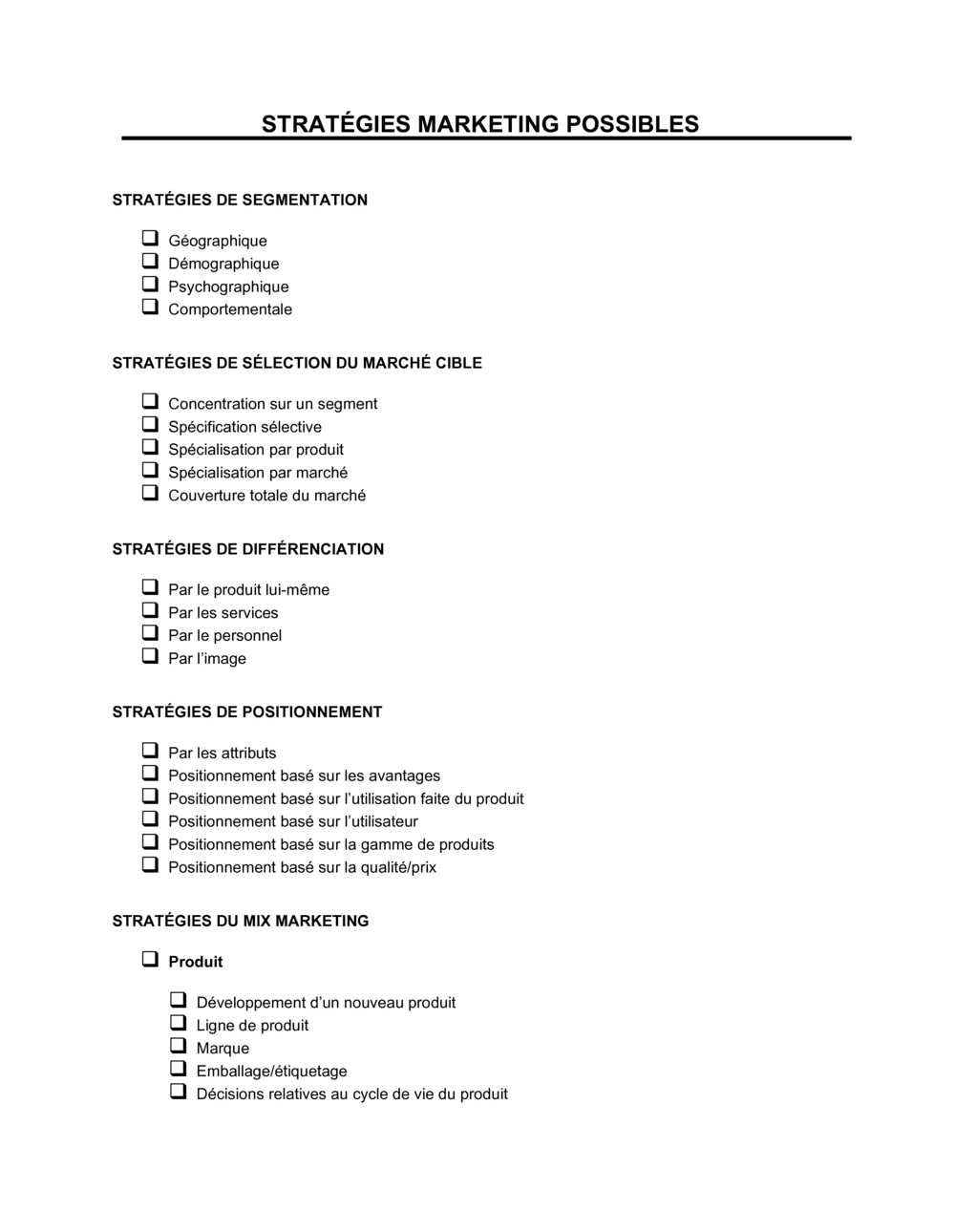 Business-in-a-Box's Stratégies possibles de marketing