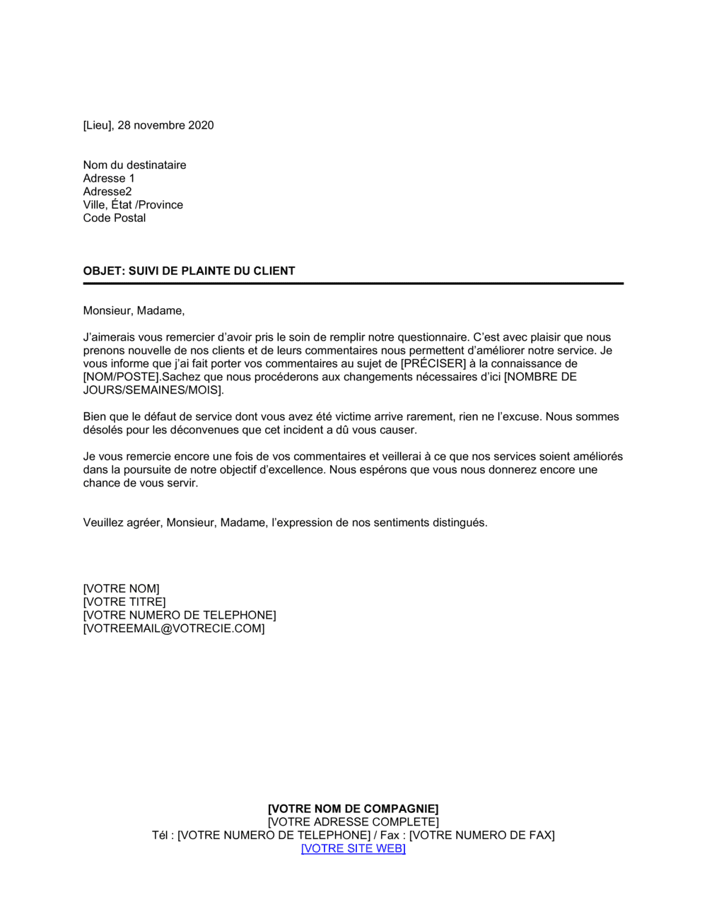 Business-in-a-Box's Suivi de plainte du client